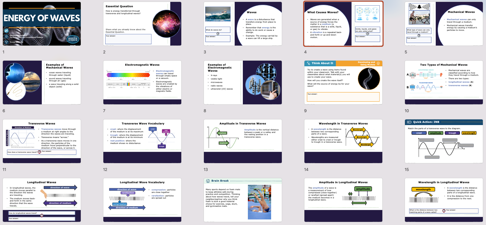 overview of Energy of Waves lesson presentation slides covering wave types and behaviors