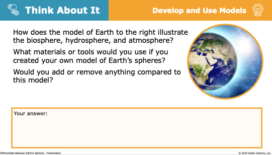 think about it prompt modeling the biosphere, hydrosphere, and atmosphere on Earth