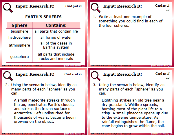 Input station card from the differentiate earth's spheres Station Lab