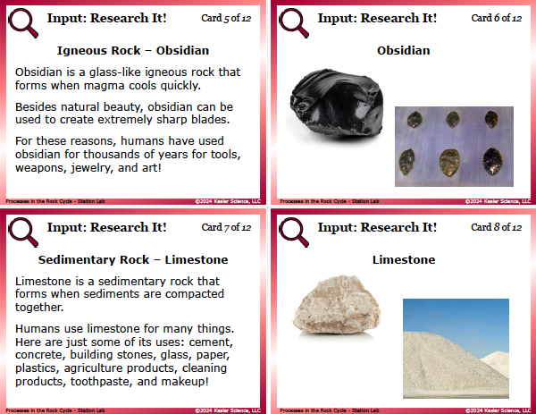 Input station card from the processes in the rock cycle Station Lab