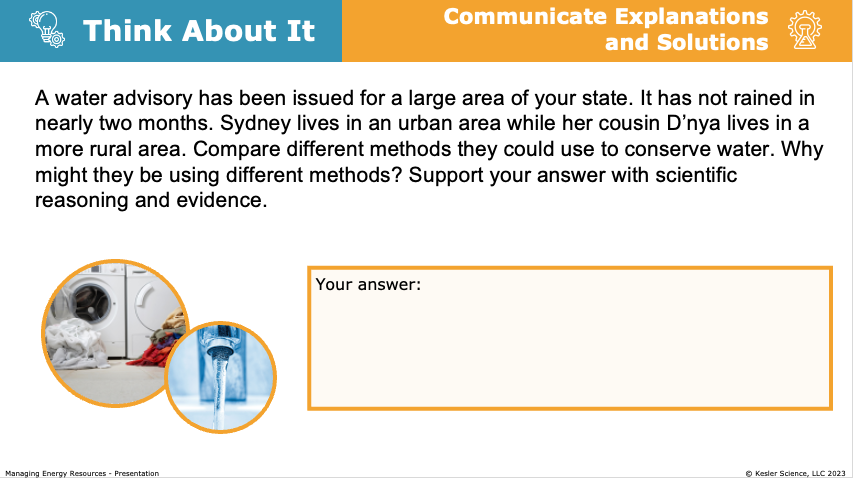 think about it activity comparing water conservation methods in urban and rural areas during a drought