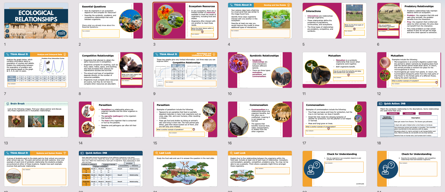 presentation overview slides for the ecological relationships lesson