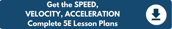 A banner which reads "Get the SPEED, VELOCITY, ACCELERATION Complete 5E Lesson Plans". 