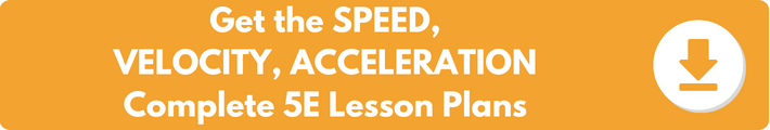 A banner which reads "Get the SPEED, VELOCITY, ACCELERATION Complete 5E Lesson Plans". 