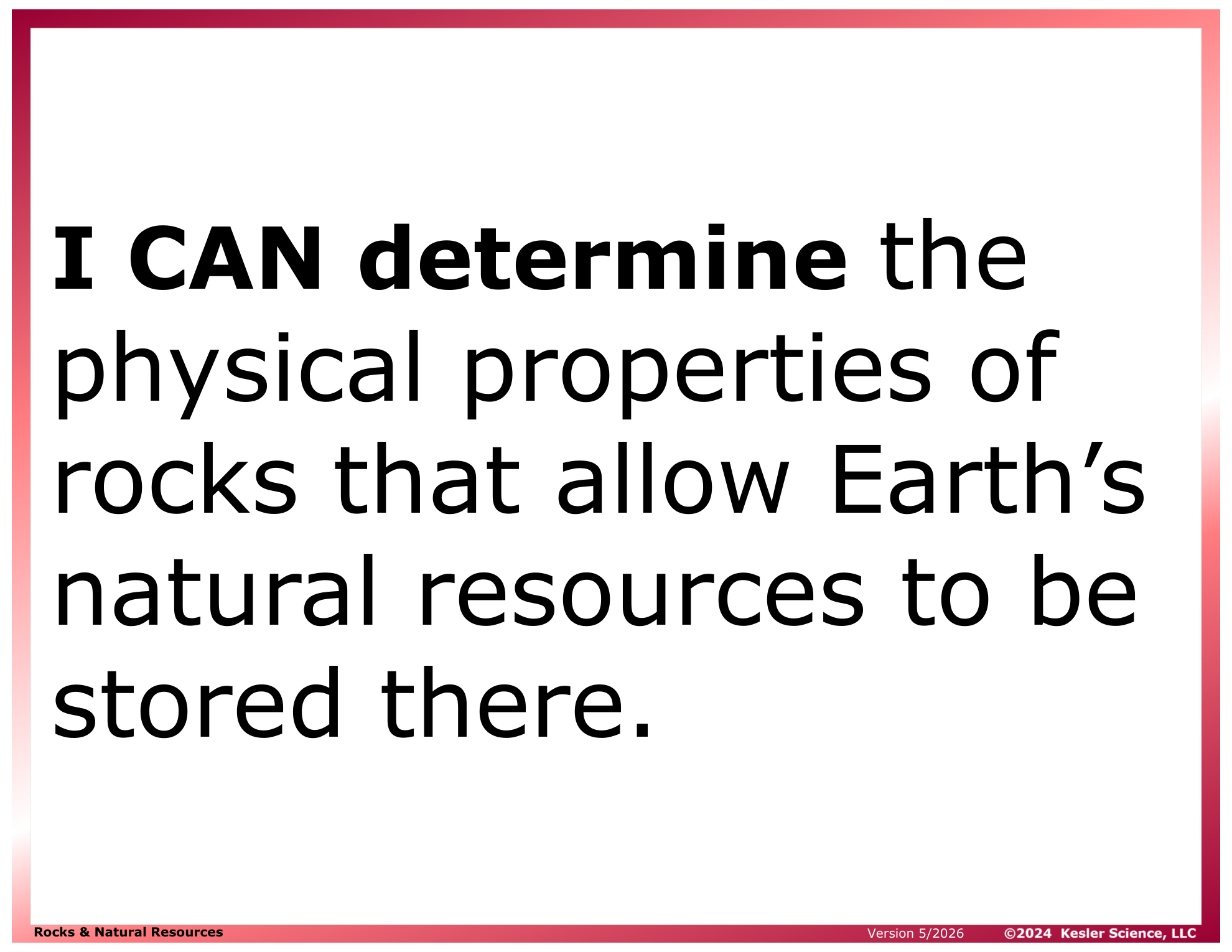 I CAN statement and key vocabulary for the rocks and natural resources lesson