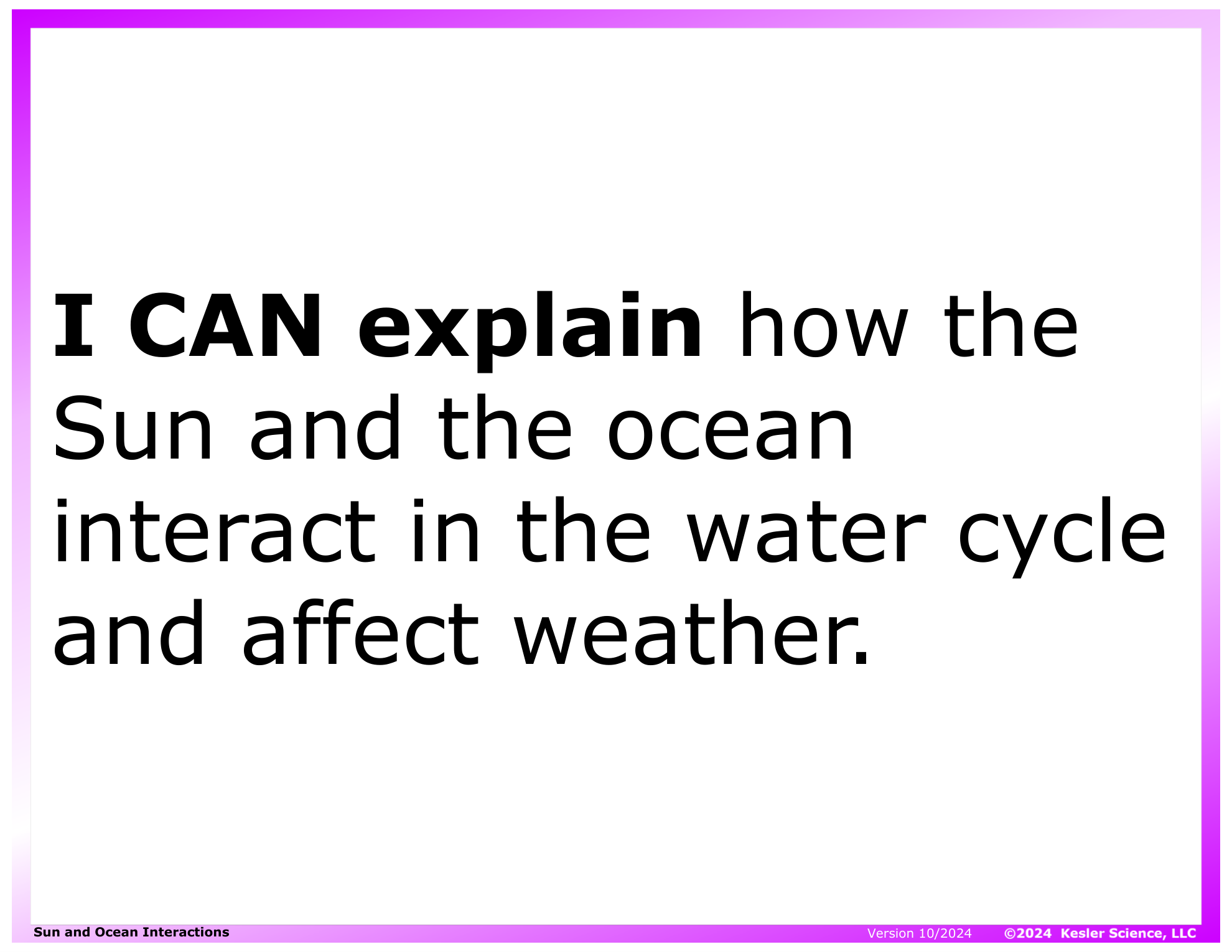 I CAN statement and key vocabulary for the sun and ocean interactions lesson