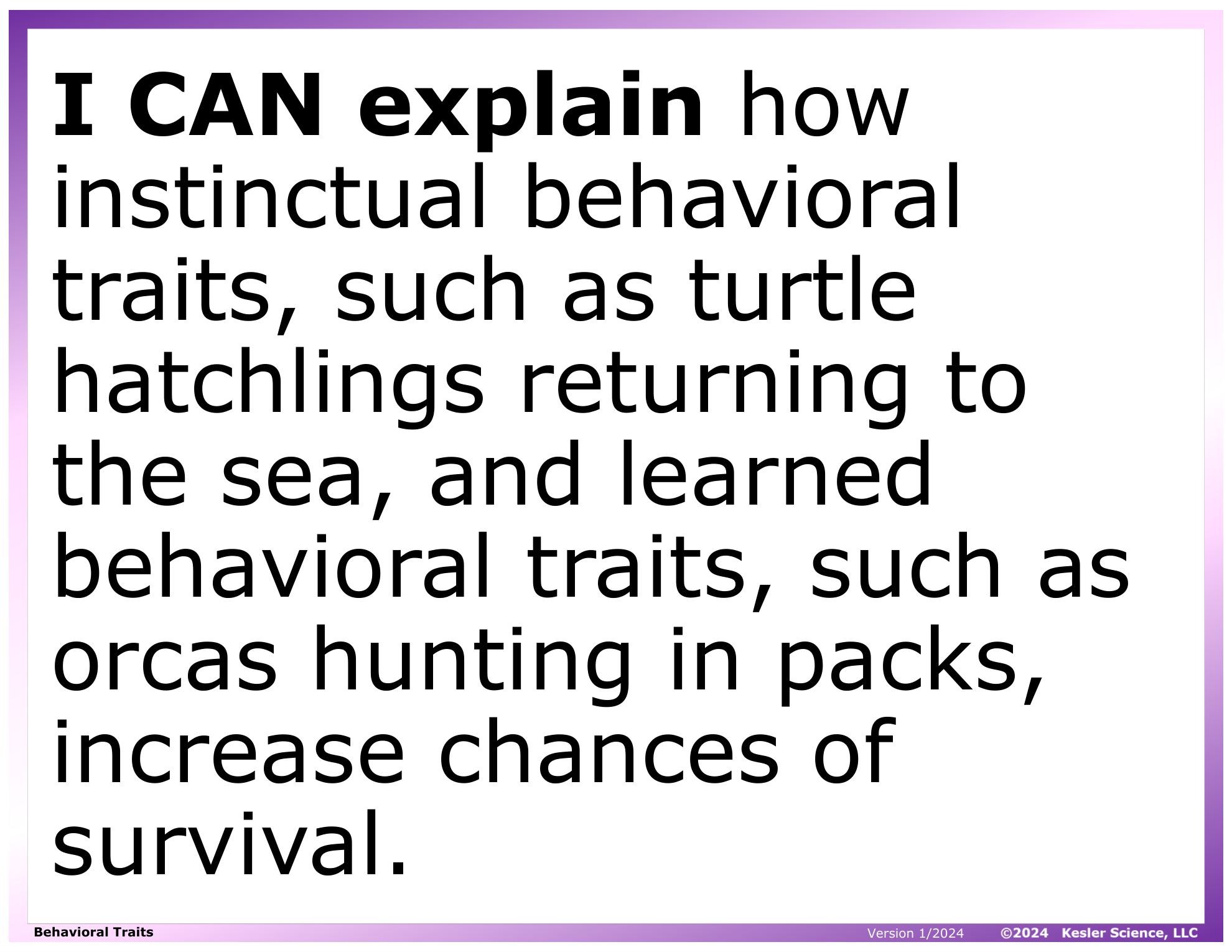 I CAN statement and key vocabulary for the behavioral traits lesson