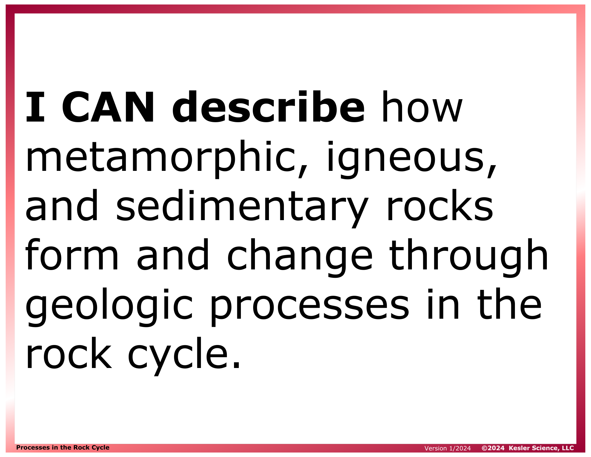 I CAN statement and key vocabulary for the processes in the rock cycle lesson