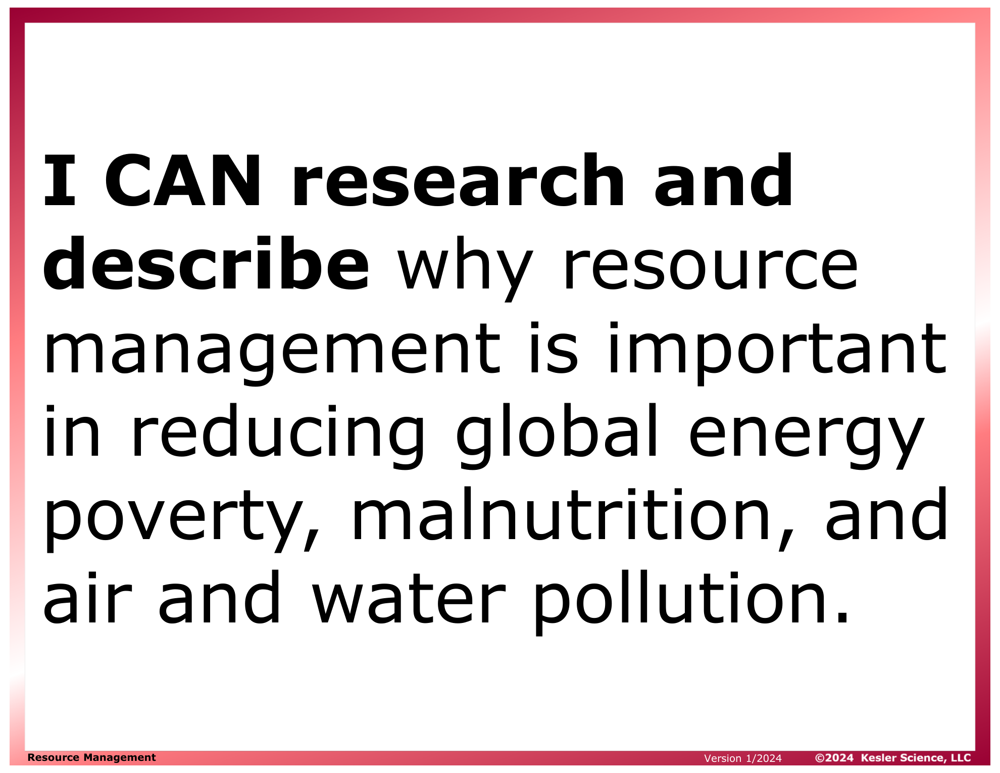 I CAN statement and key vocabulary for the resource management lesson