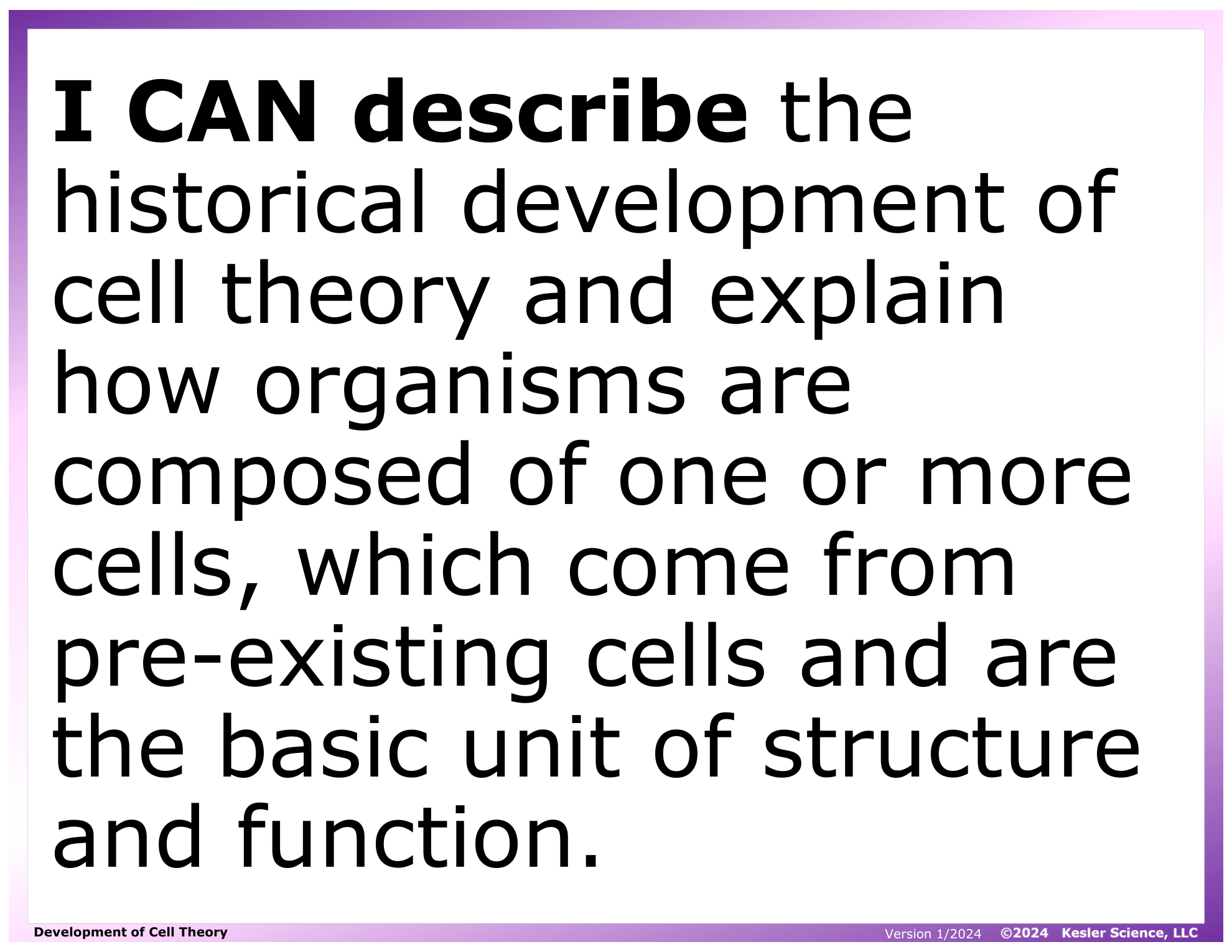 I CAN statement and key vocabulary for the development of cell theory lesson