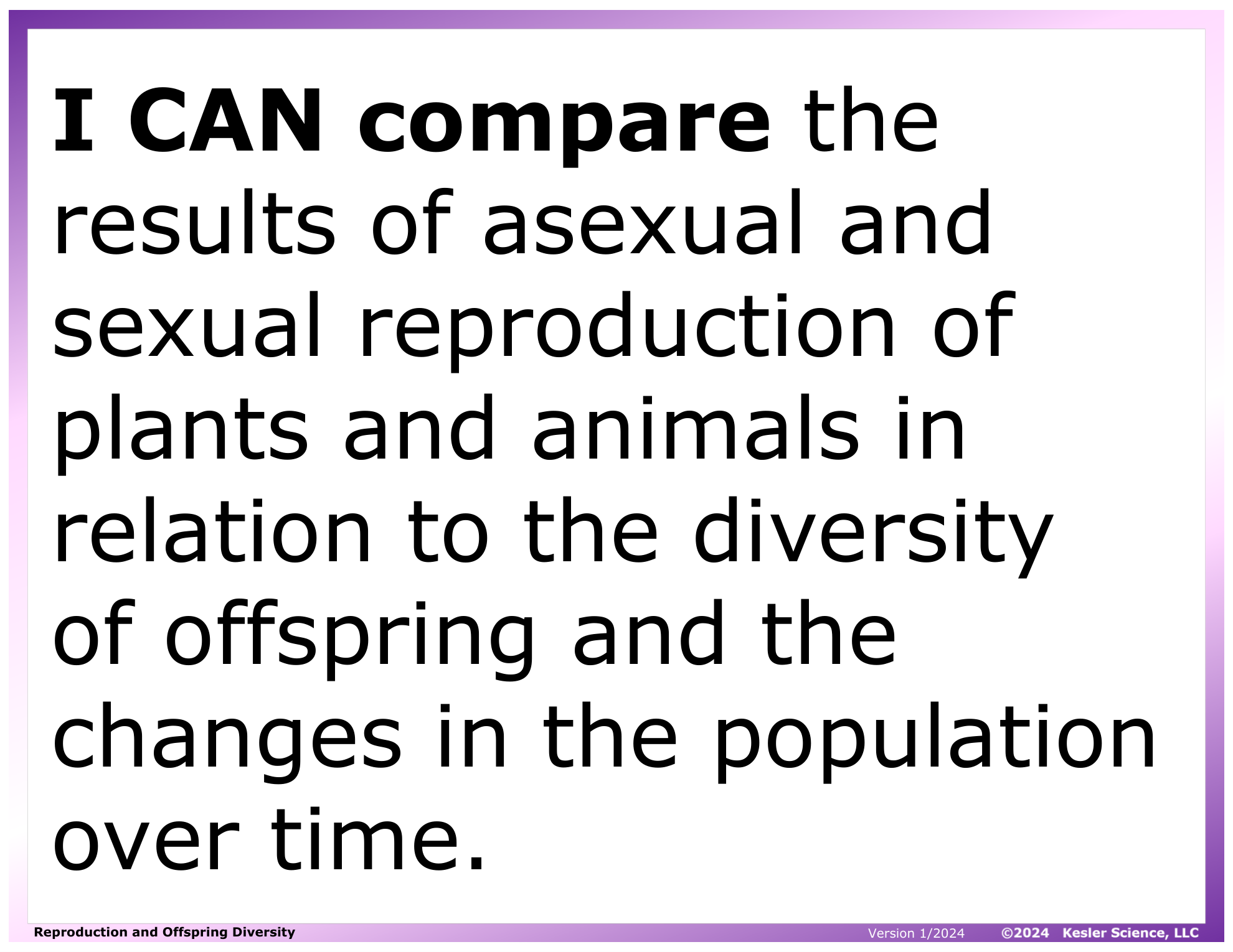 I CAN statement and key vocabulary for the reproduction and offspring diversity lesson