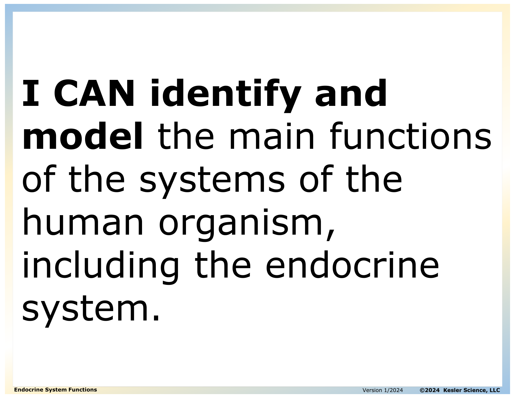 I CAN statement and key vocabulary for the endocrine system functions lesson