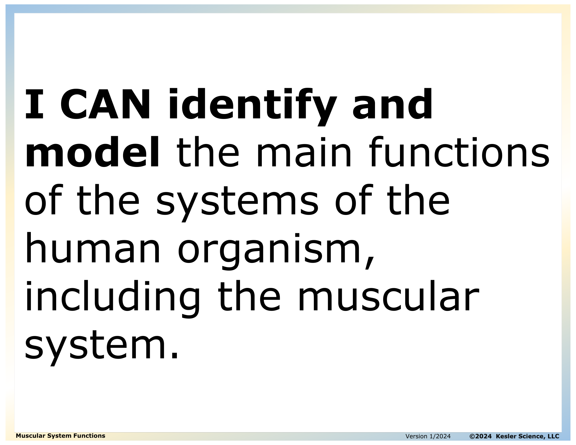 I CAN statement and key vocabulary for the muscular system functions lesson