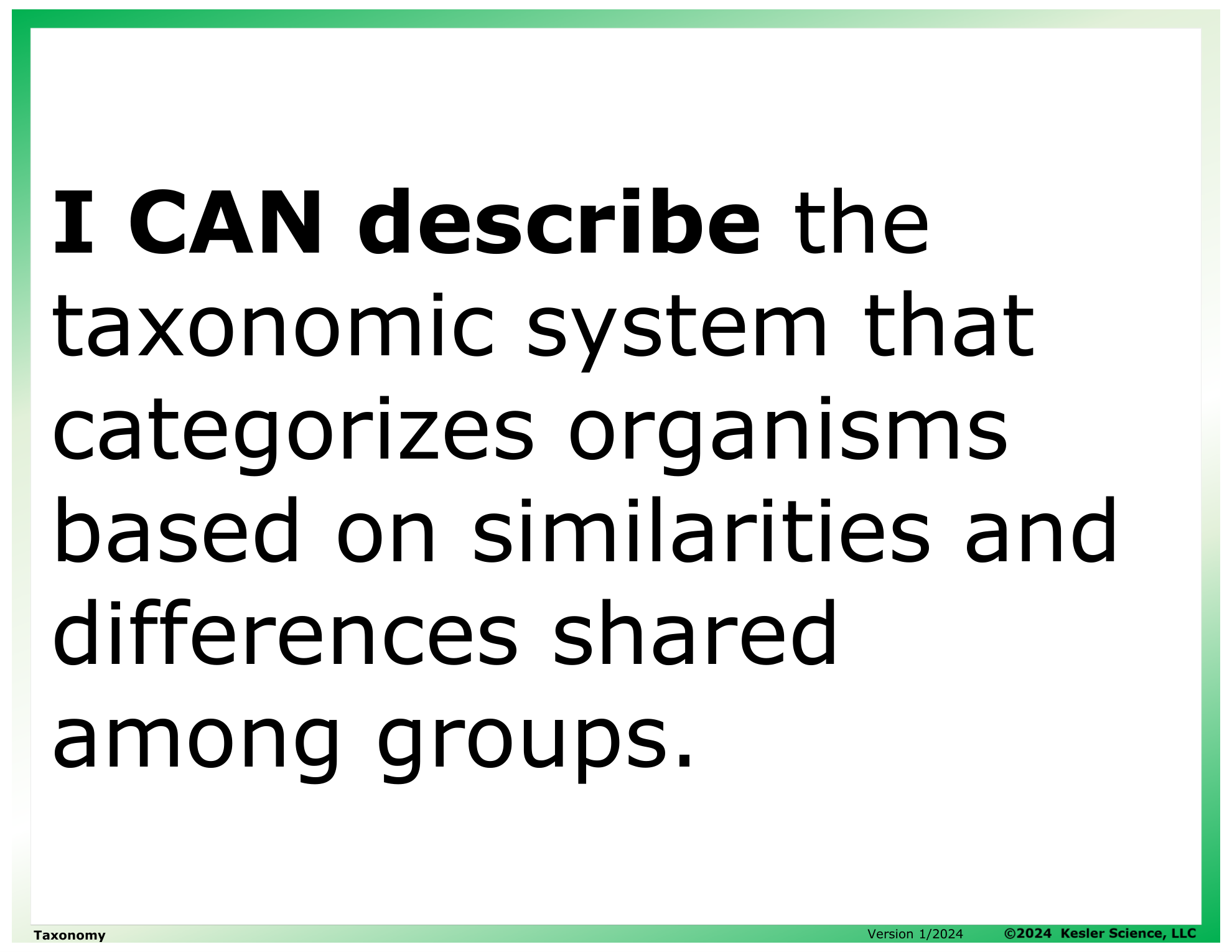 I CAN statement and key vocabulary for the taxonomy lesson