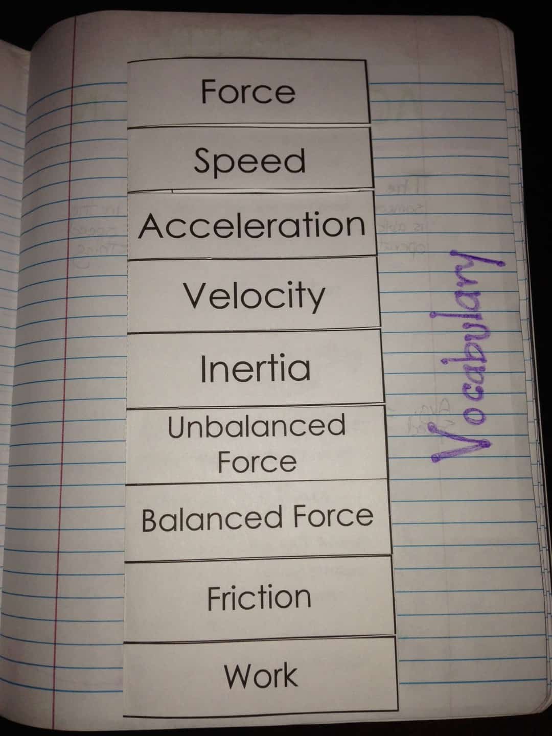 force and motion vocabulary